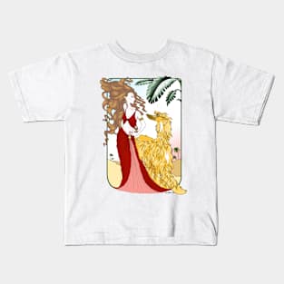 AFGHAN HOUND. Masked Gold Afghan with brown haired goddess. Kids T-Shirt